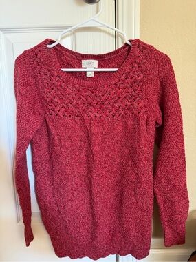 LOFT Women's Rose-Red Knit Scoop Yoke Sweater